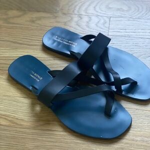 Saks Fifth Avenue Leather Navy Slides Sandals